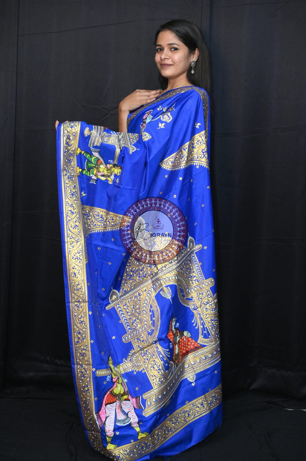 Blue Marriage Theme Pattachitra Silk Saree