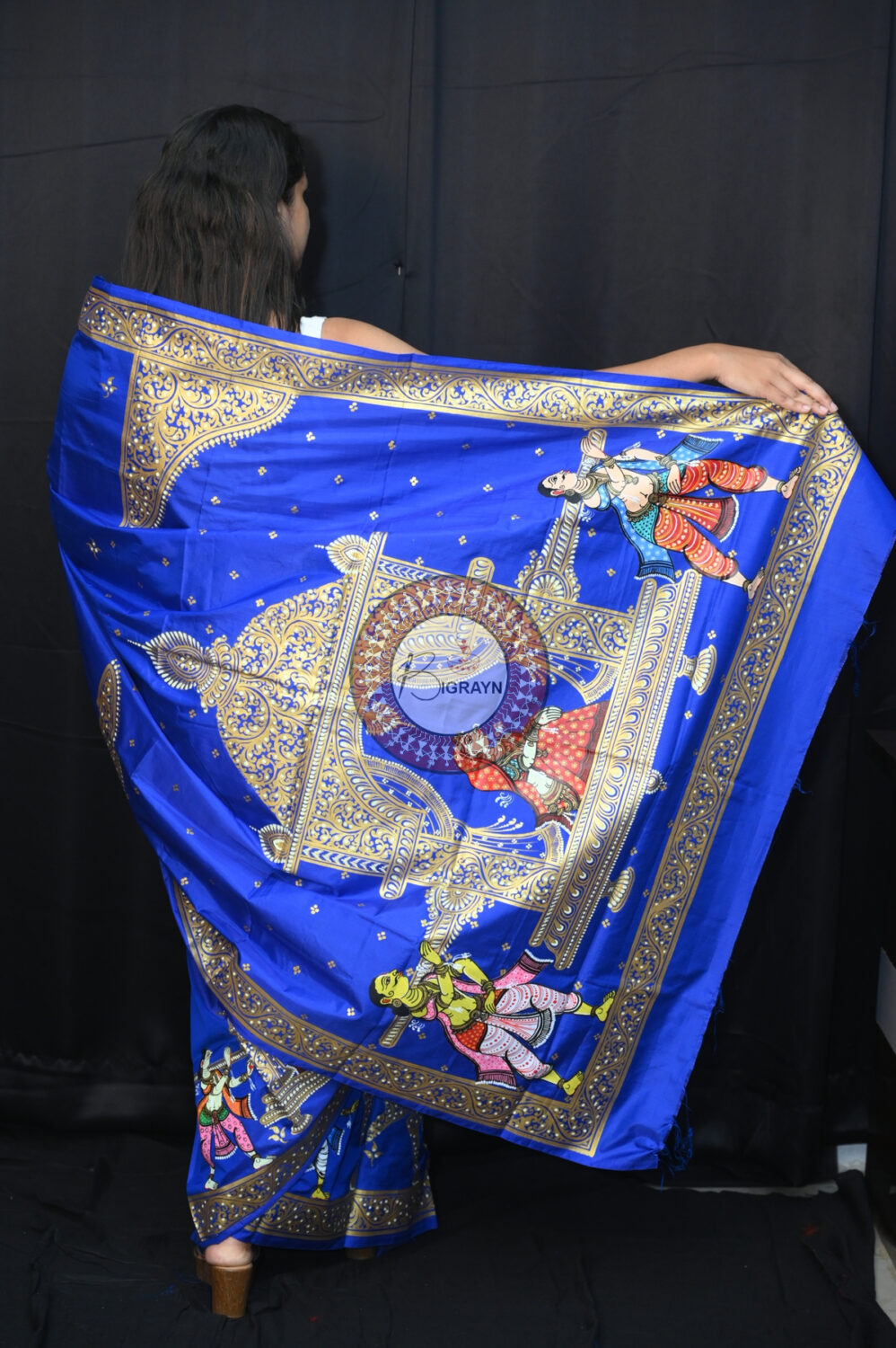 Blue Marriage Theme Pattachitra Silk Saree