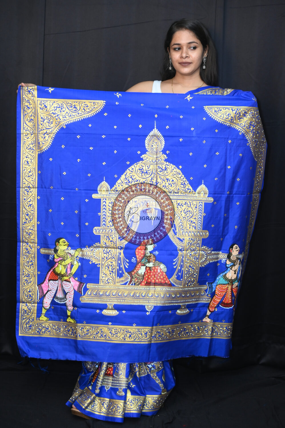 Blue Marriage Theme Pattachitra Silk Saree