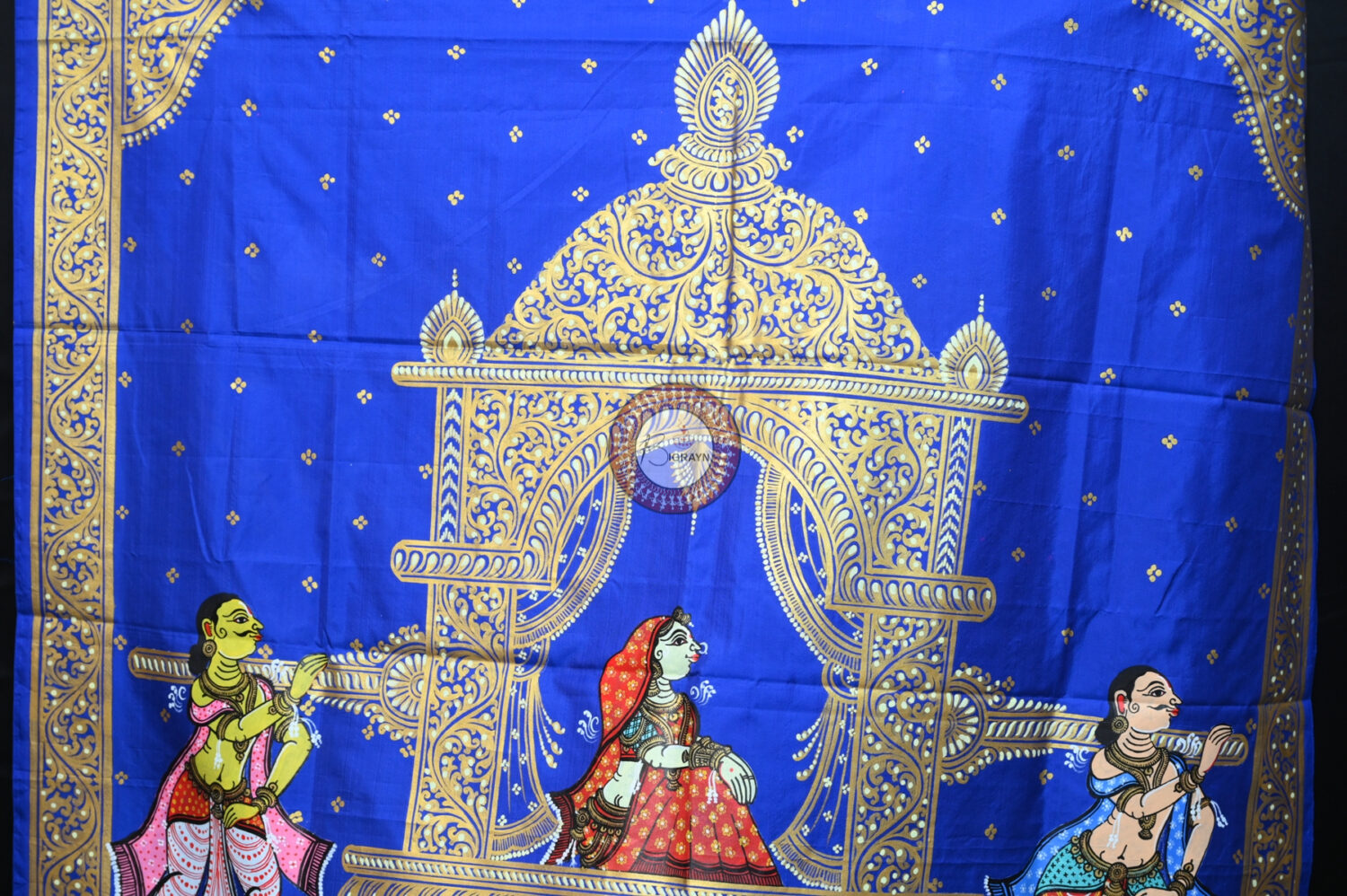 Blue Marriage Theme Pattachitra Silk Saree