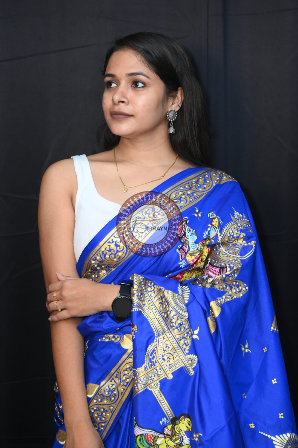 Blue Marriage Theme Pattachitra Silk Saree