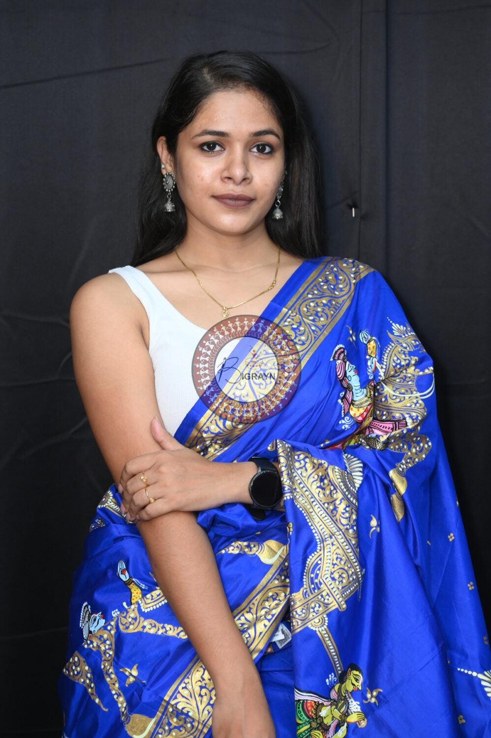 Blue Marriage Theme Pattachitra Silk Saree