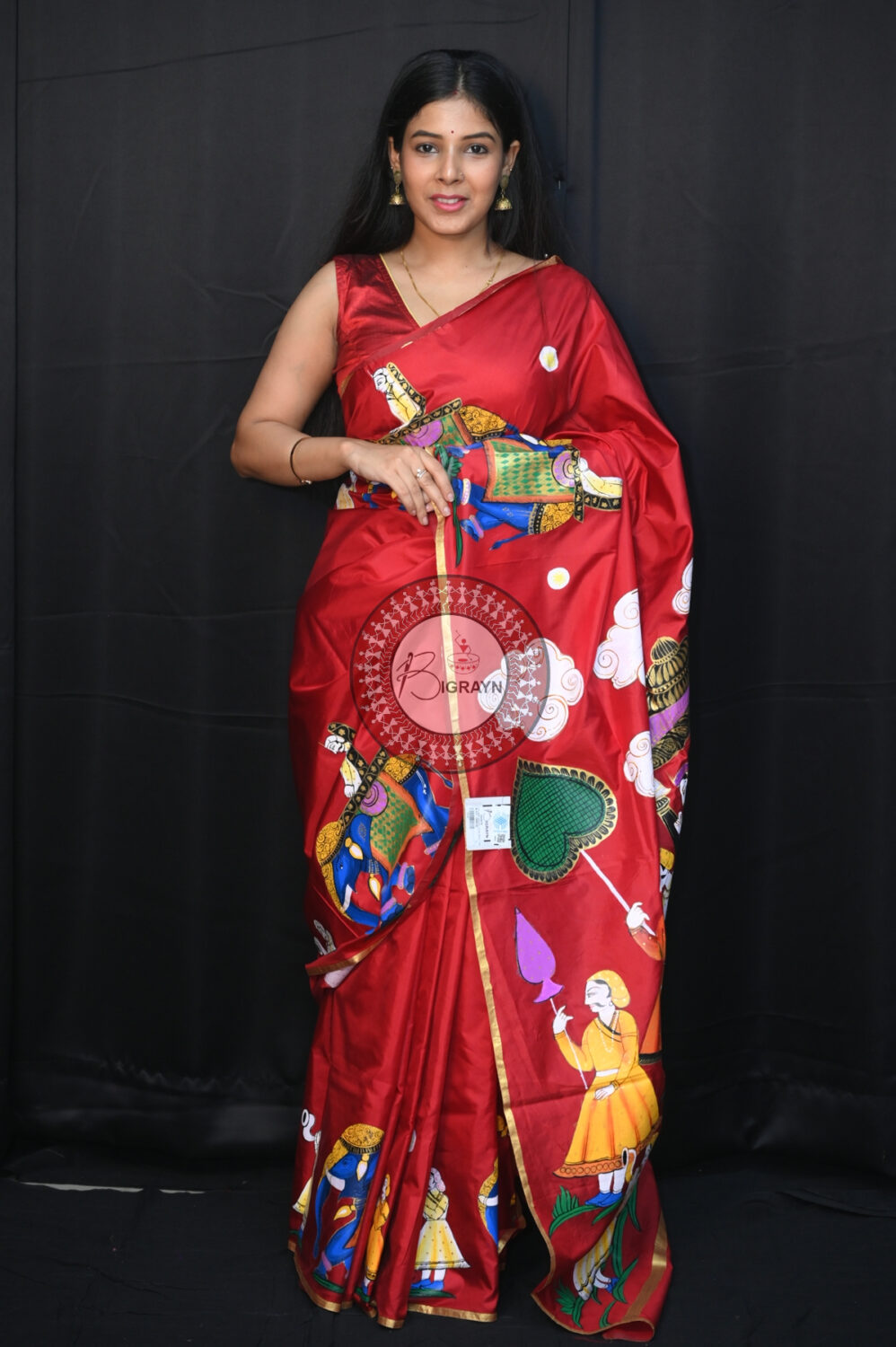 Maroon Ashoka on Elephant Pattachitra Silk Saree