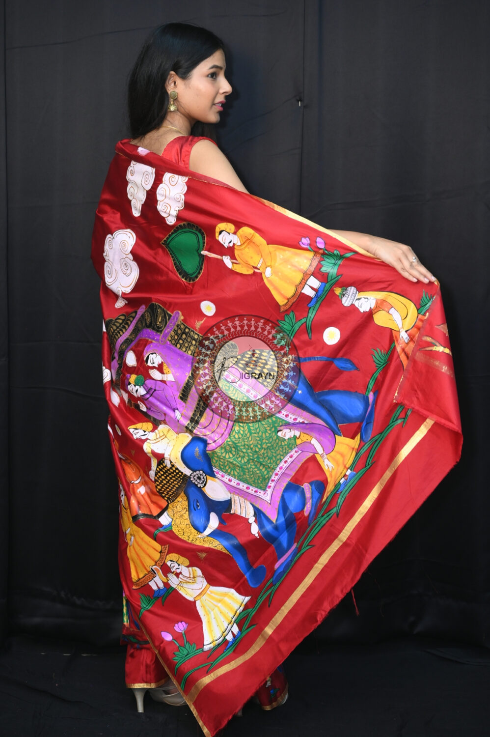 Maroon Ashoka on Elephant Pattachitra Silk Saree