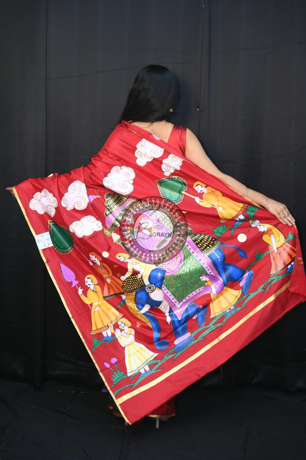 Maroon Ashoka on Elephant Pattachitra Silk Saree