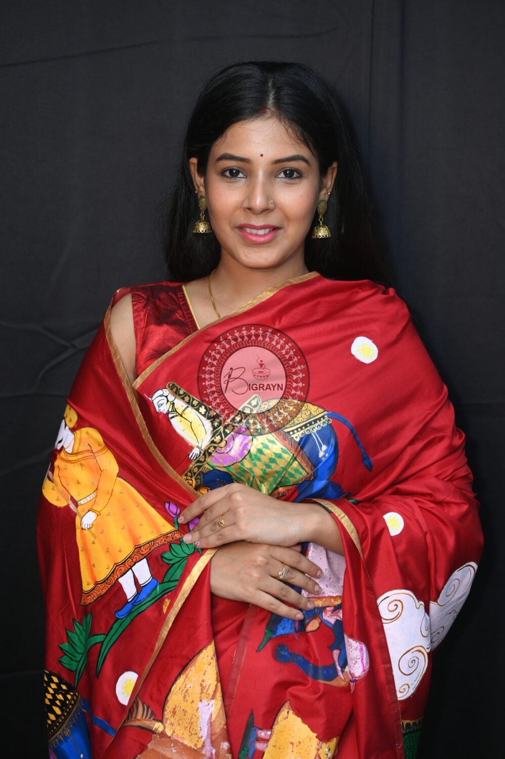 Maroon Ashoka on Elephant Pattachitra Silk Saree