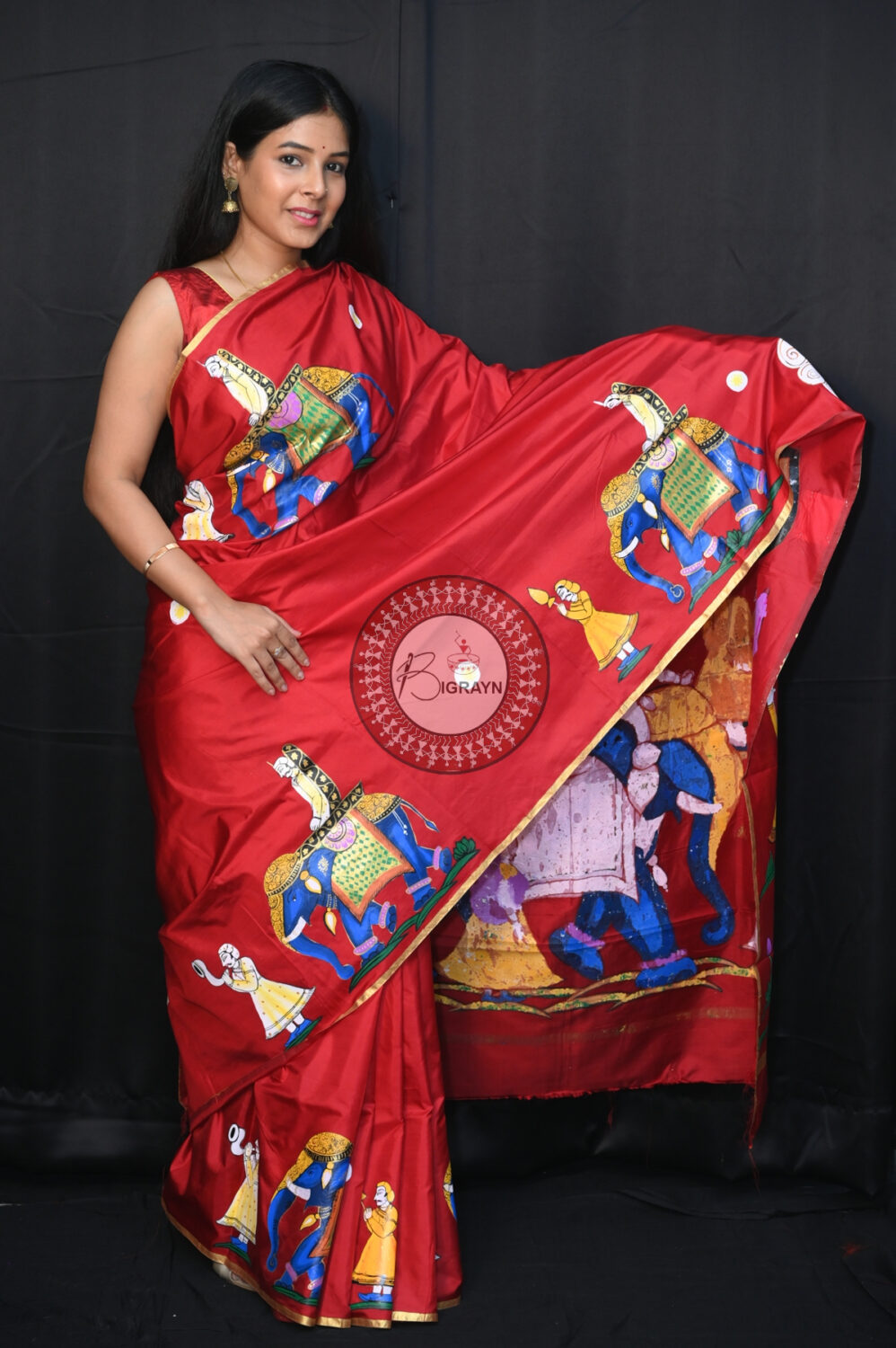 Maroon Ashoka on Elephant Pattachitra Silk Saree