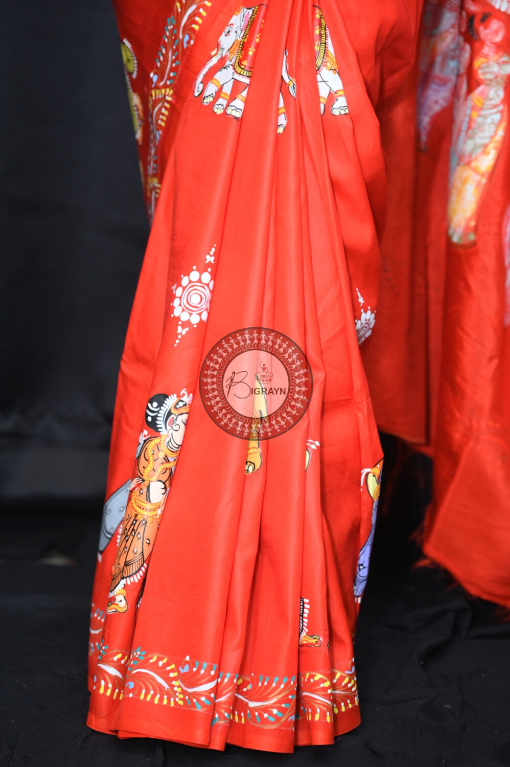 Red Kandarpa Hasti Pattachitra Silk Saree