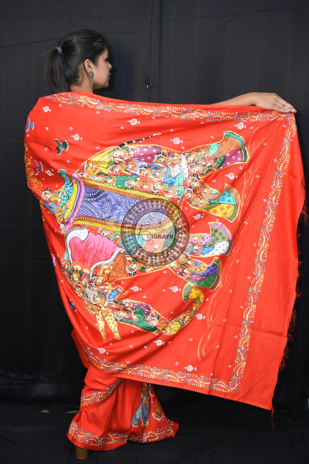 Red Kandarpa Hasti Pattachitra Silk Saree
