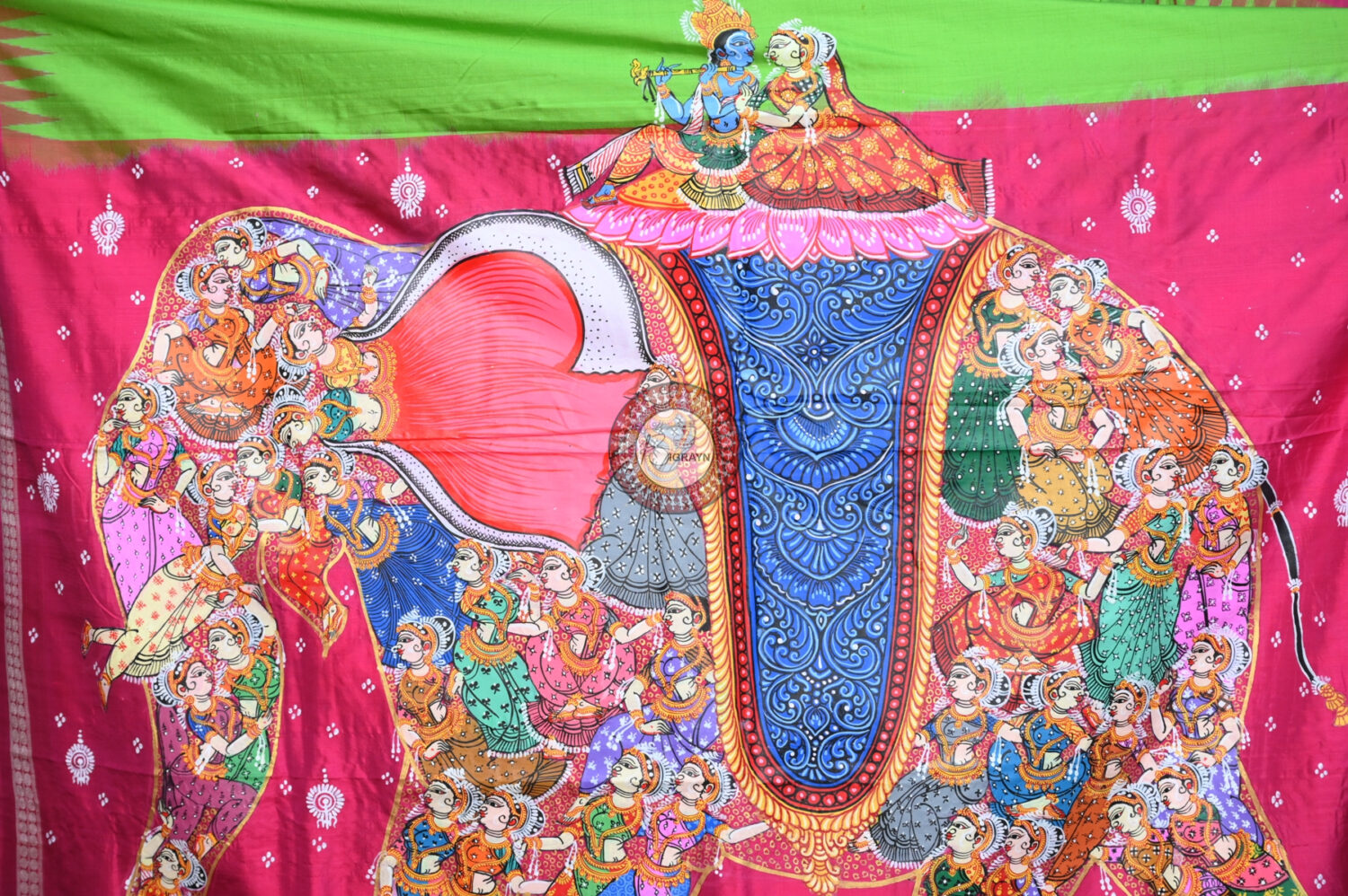 Neon Green Magenta Kandarpa Hasti Pattachitra Silk Saree