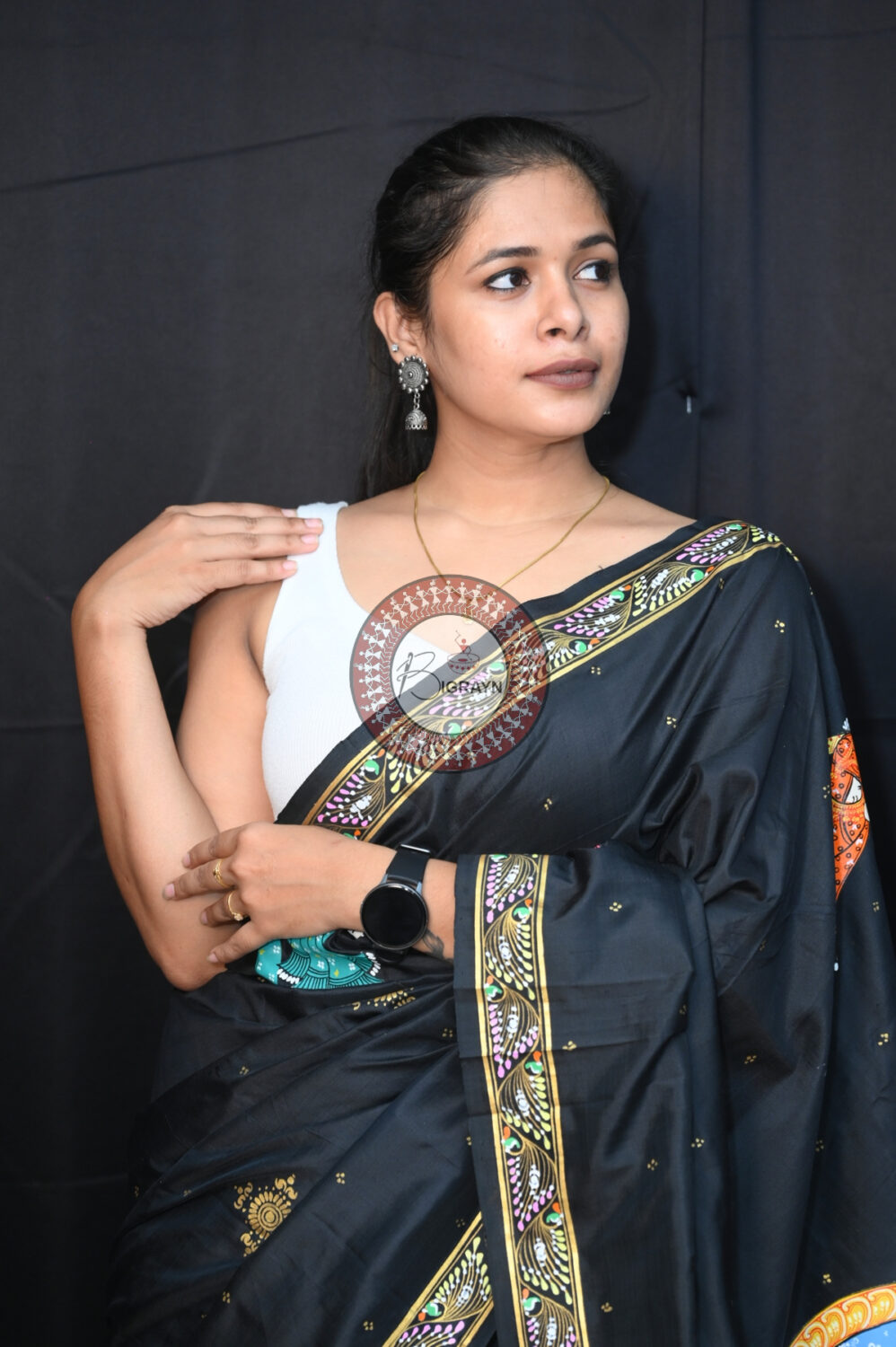 Black Rama Sita Vivah Pattachitra Silk Saree