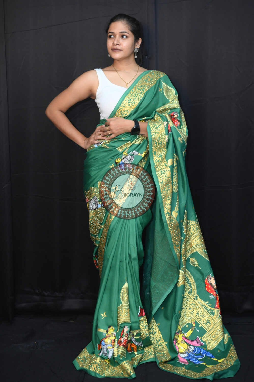Green Marriage Theme Khadi Silk Pattachitra Saree