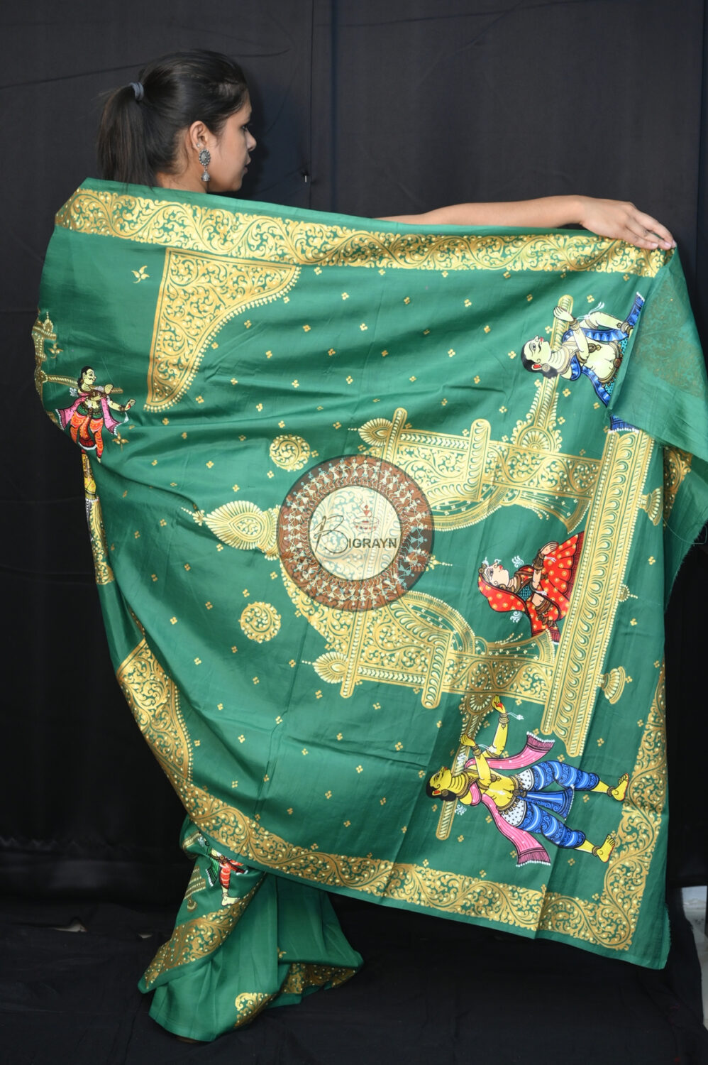 Green Marriage Theme Khadi Silk Pattachitra Saree