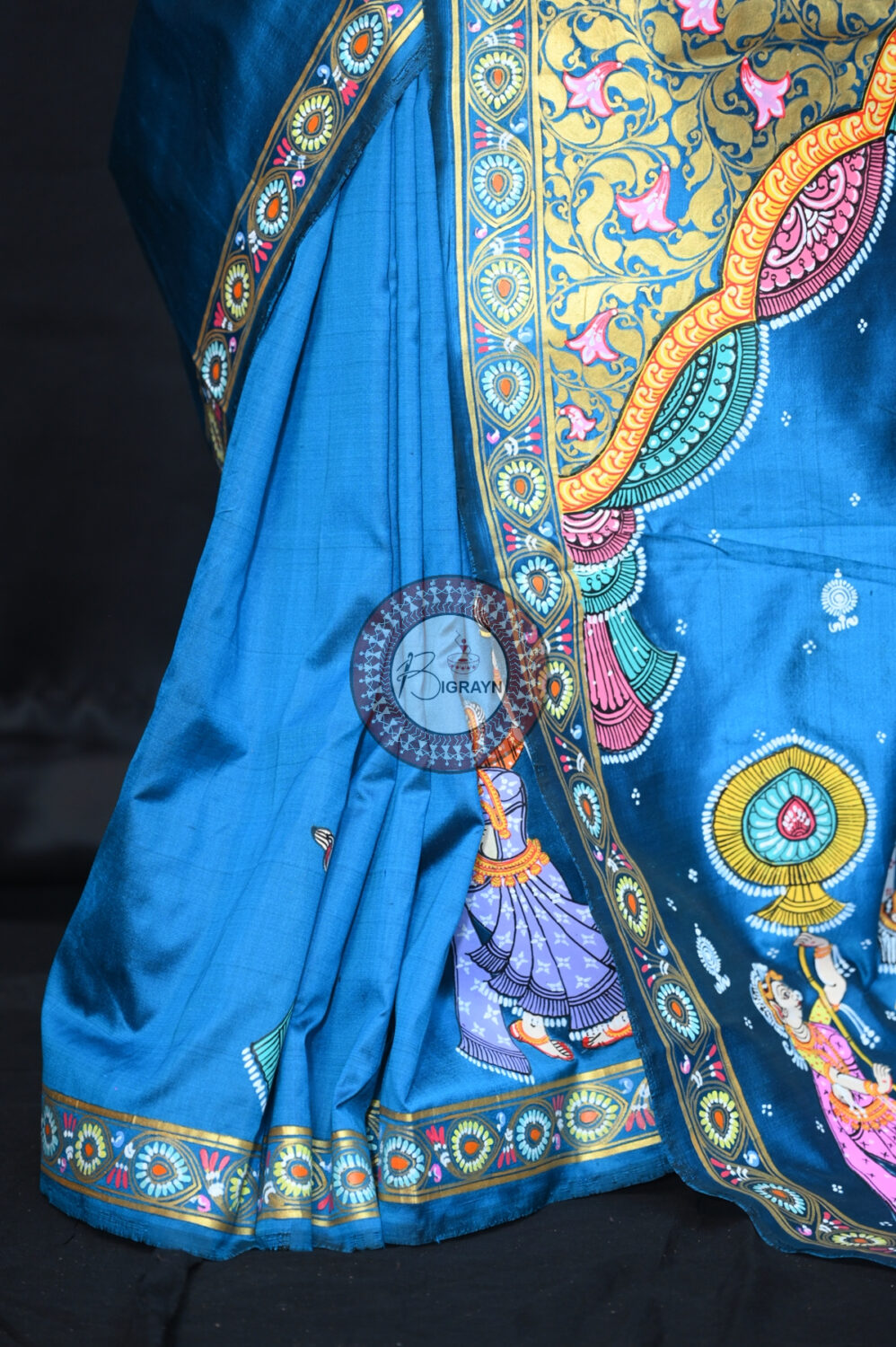 Teal Blue Chandra Raasa Pattachitra Silk Saree