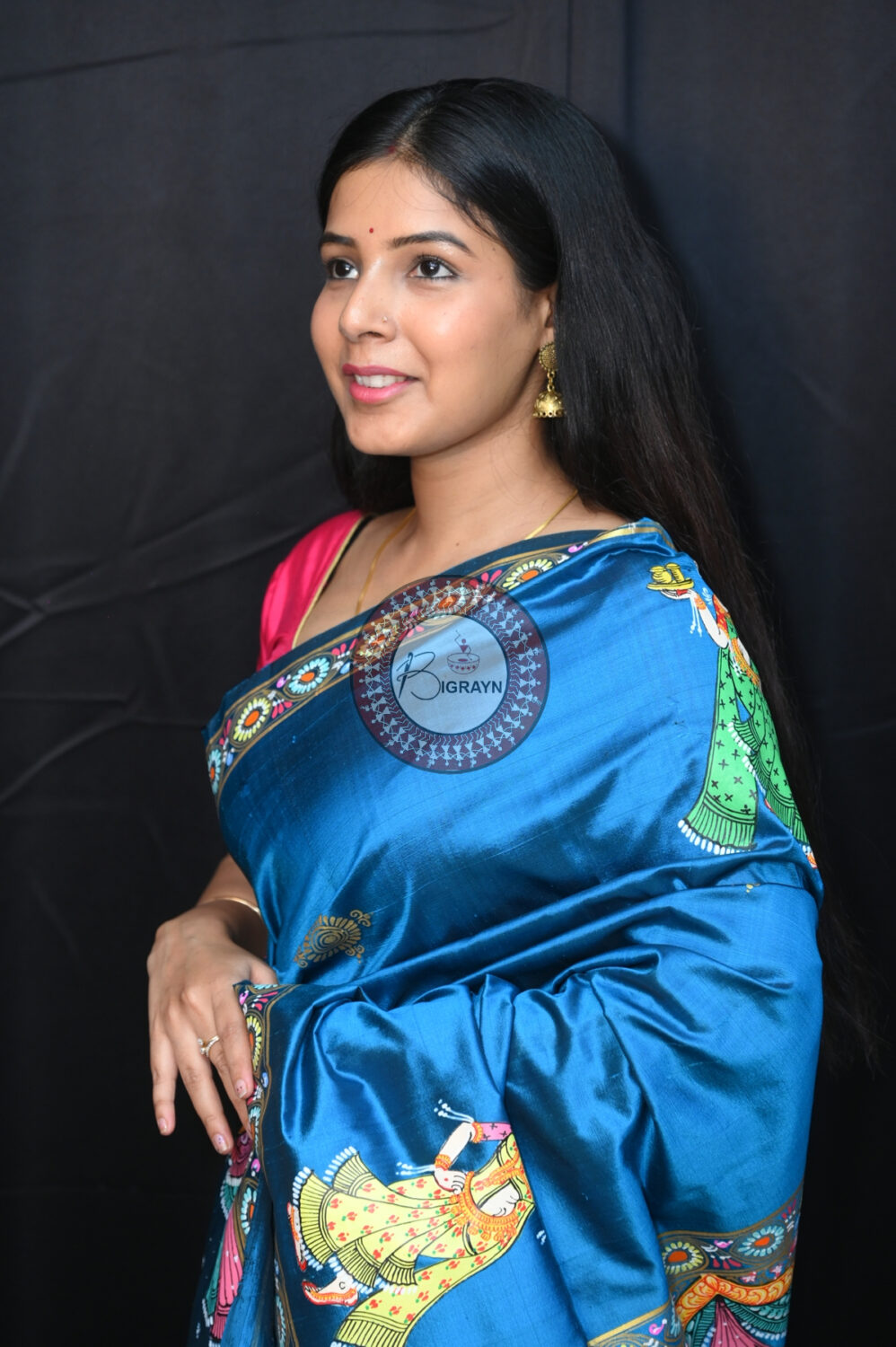 Teal Blue Chandra Raasa Pattachitra Silk Saree