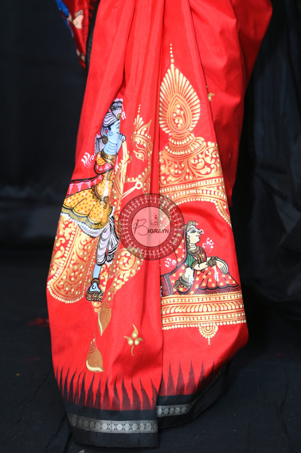 Red Black Marriage Theme Pattachitra Silk Saree