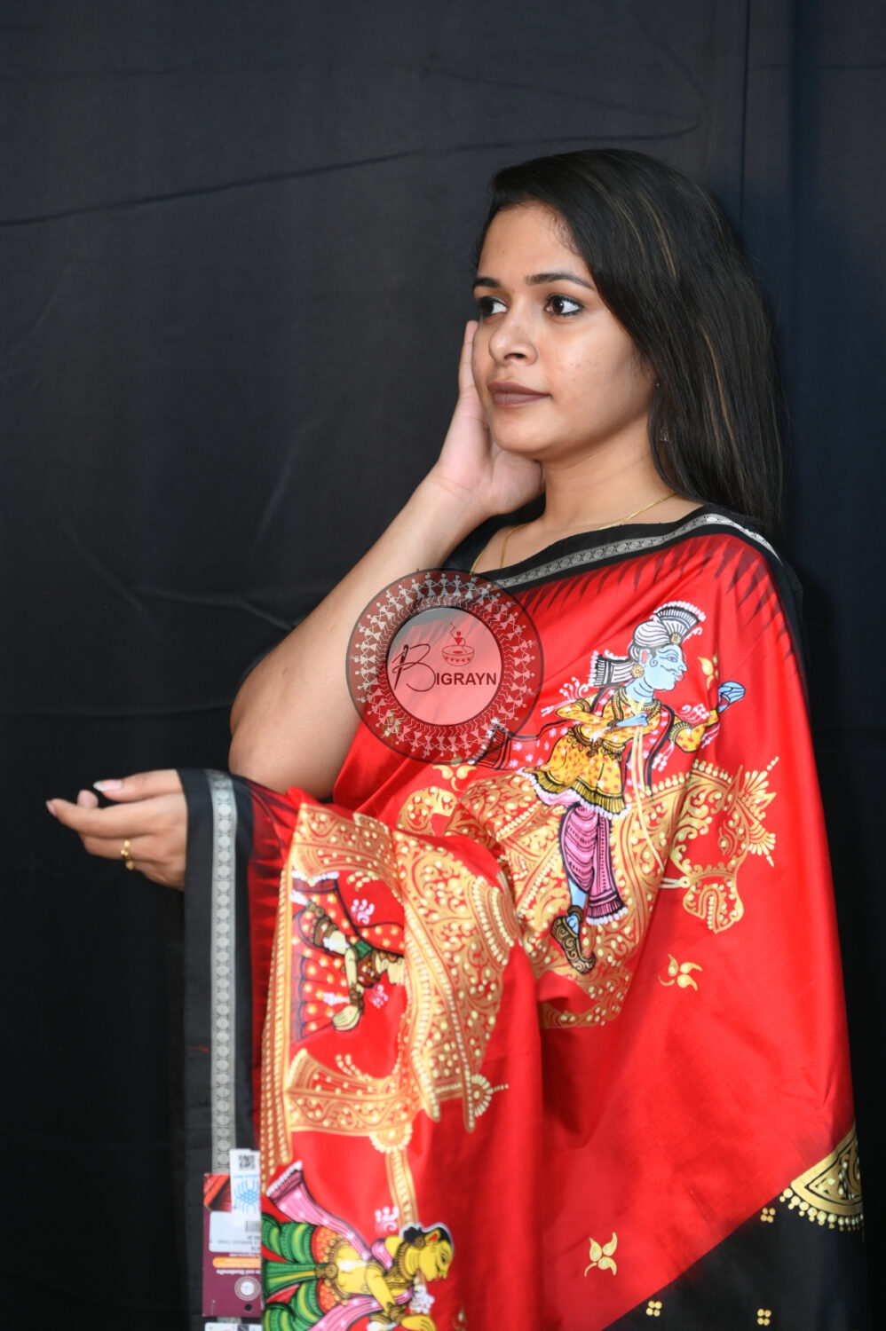 Red Black Marriage Theme Pattachitra Silk Saree