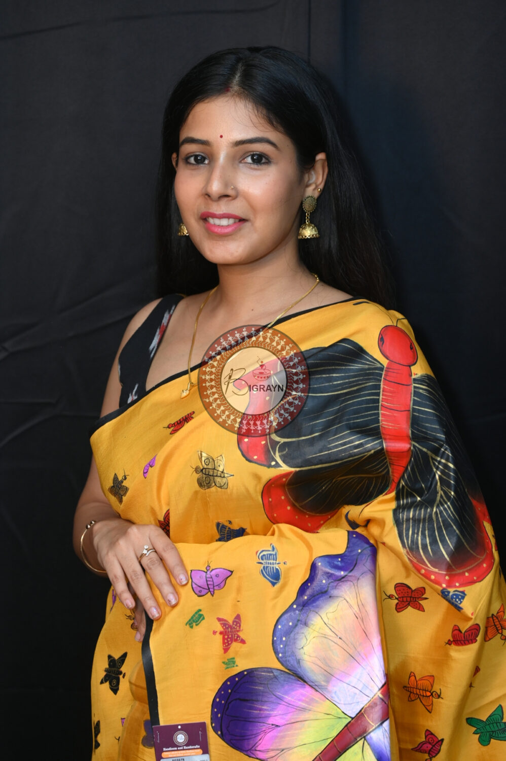 Yellow Butterflies Pattachitra Silk Saree
