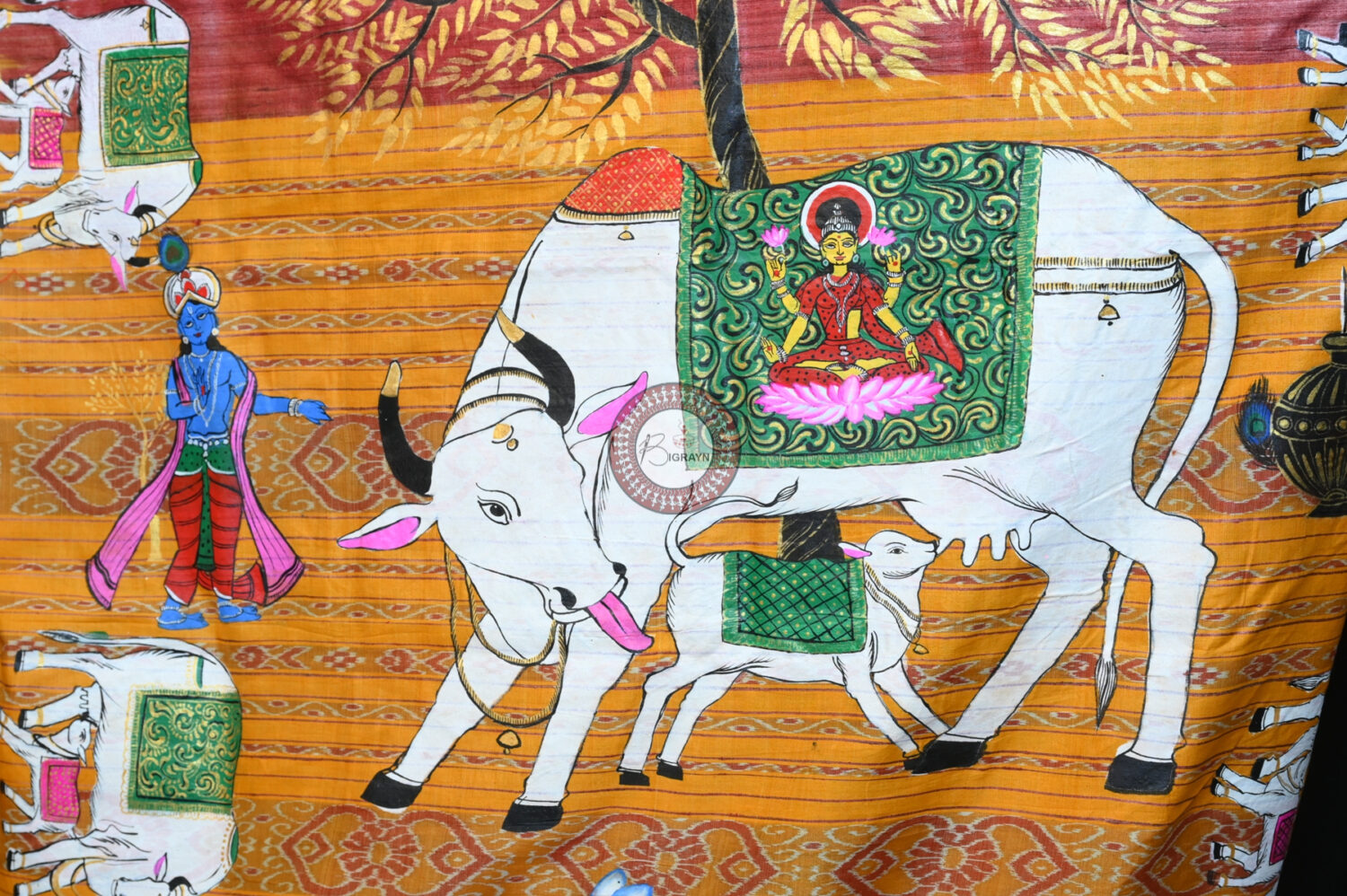 Maroon Yellow Kamadhenu Pattachitra Tussar Silk Saree