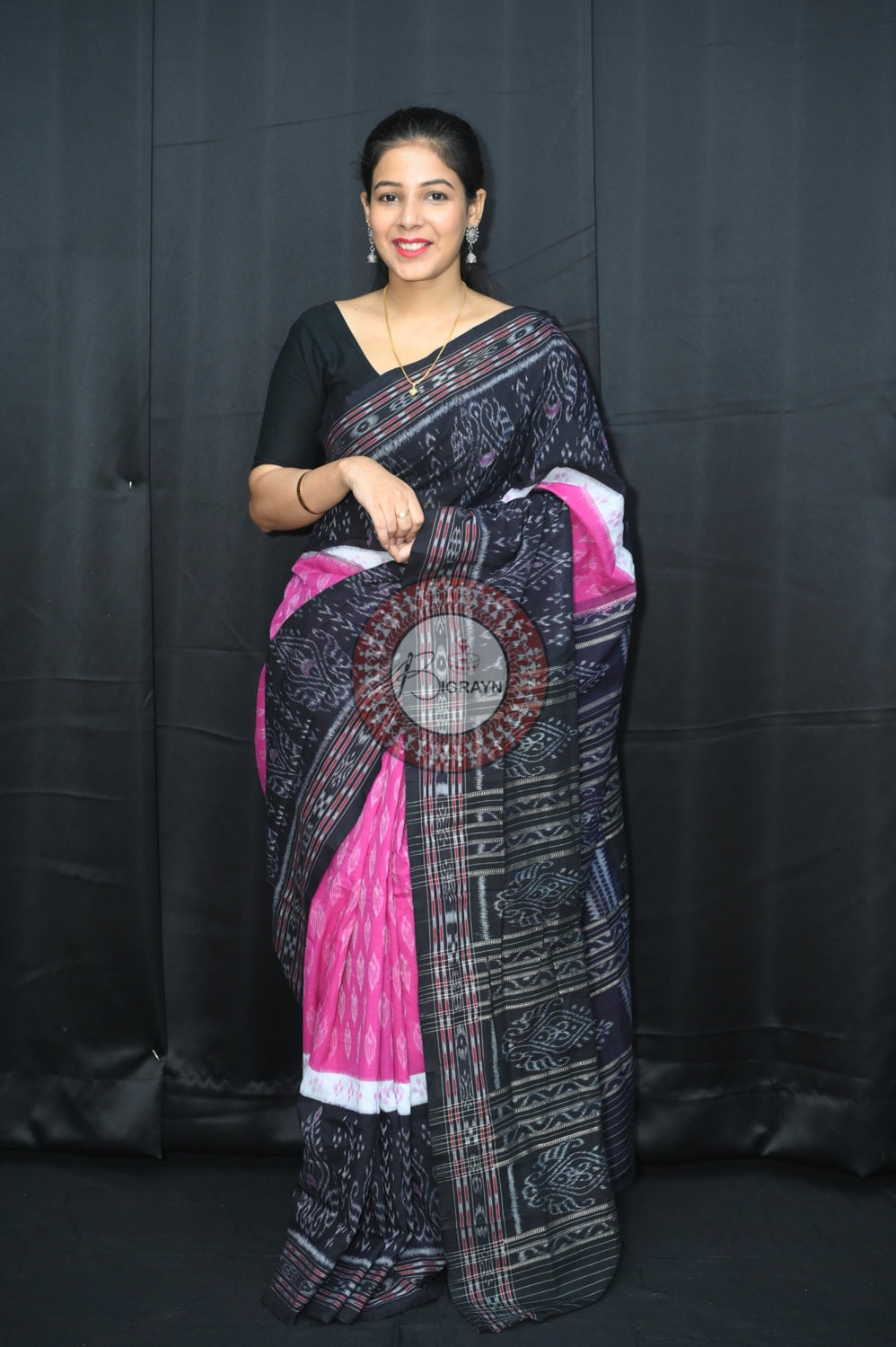 Purple Black 5D Khandua Cotton Saree