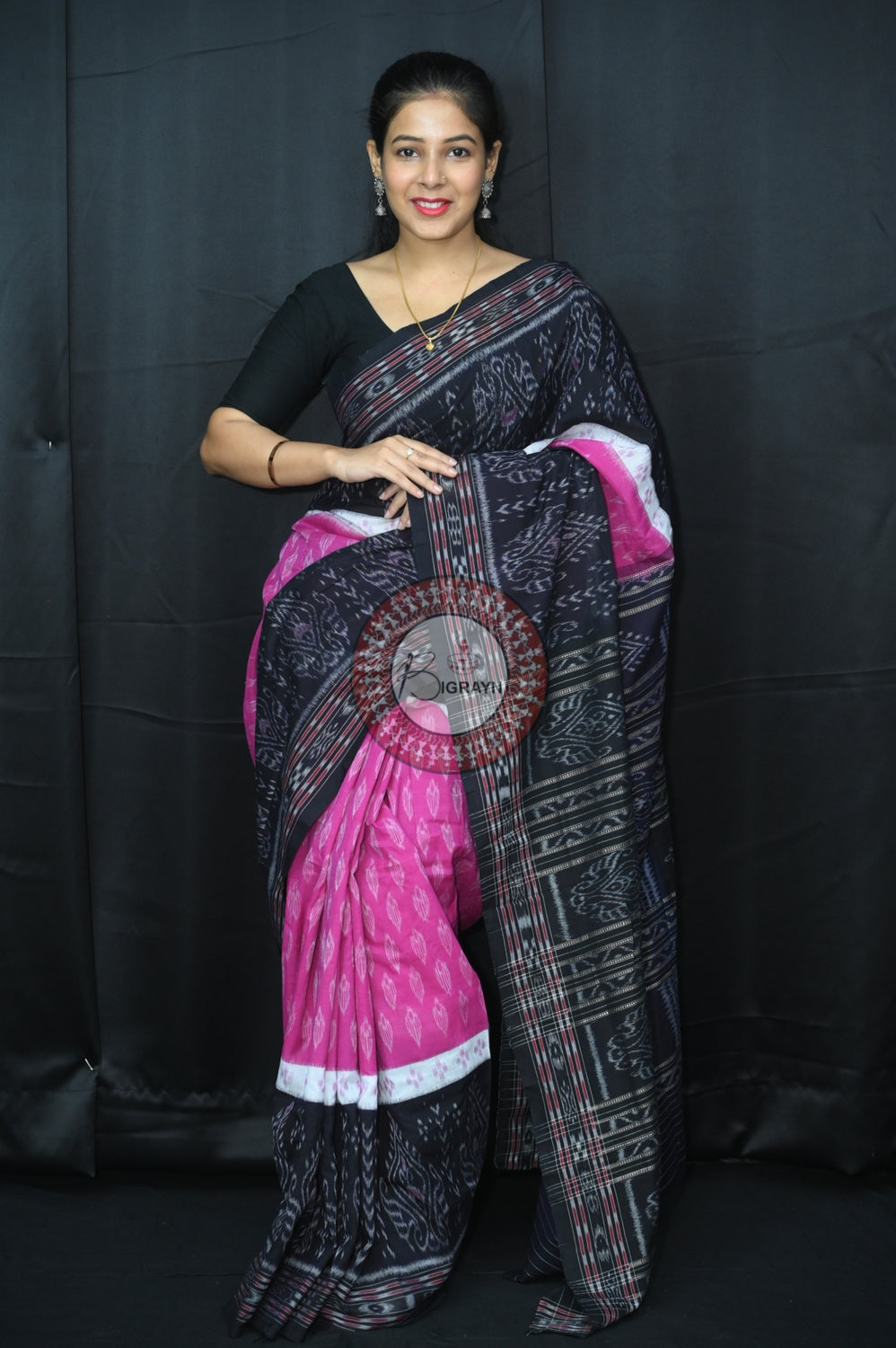 Purple Black 5D Khandua Cotton Saree