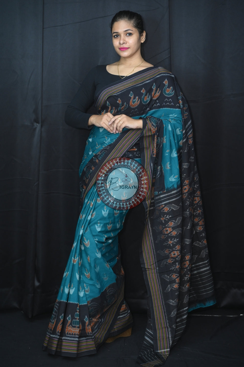 Green Black Boita Khandua Cotton Saree