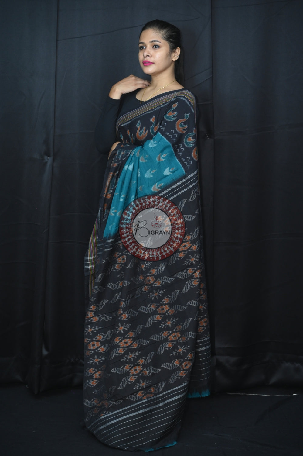 Green Black Boita Khandua Cotton Saree