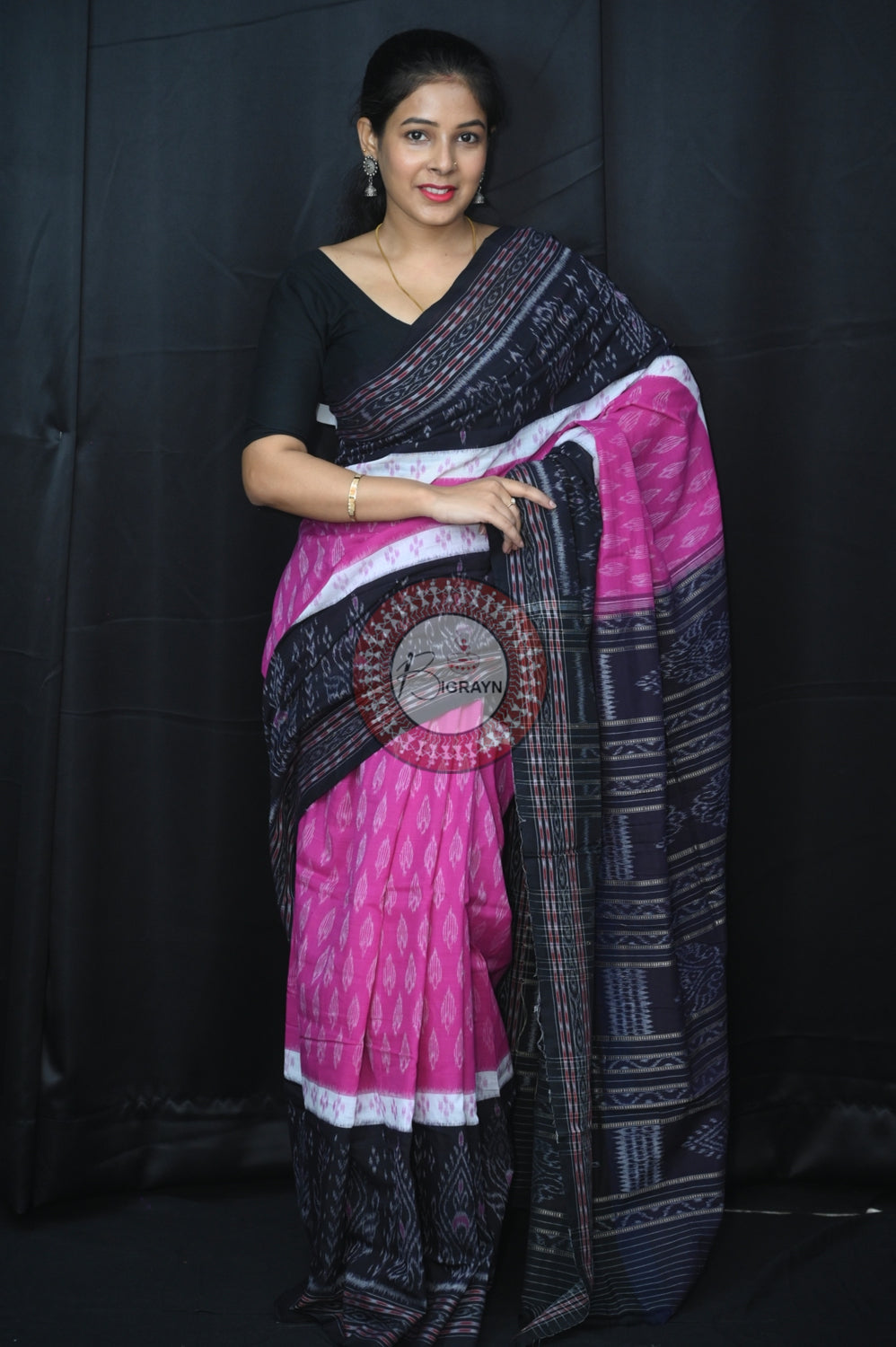 Purple White Black 5D Khandua Cotton Saree