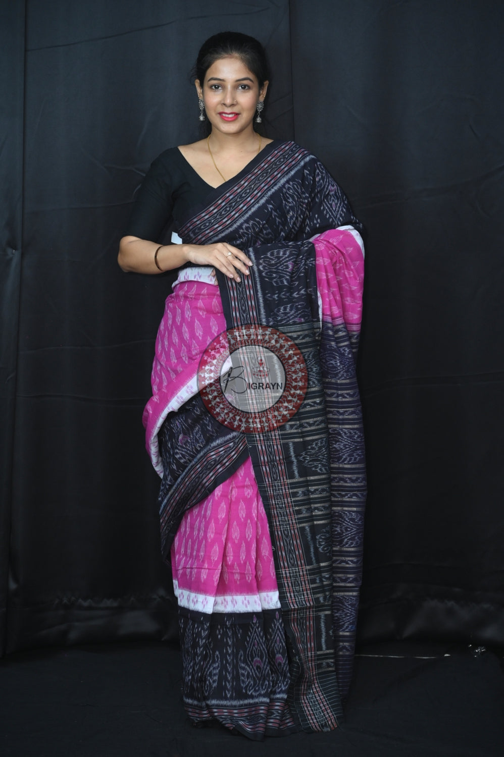 Purple White Black 5D Khandua Cotton Saree