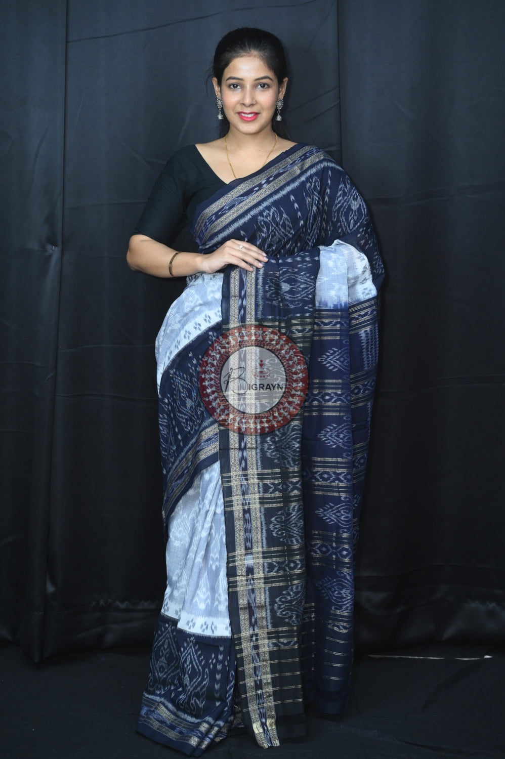 Grey Black 5D Khandua Cotton Saree