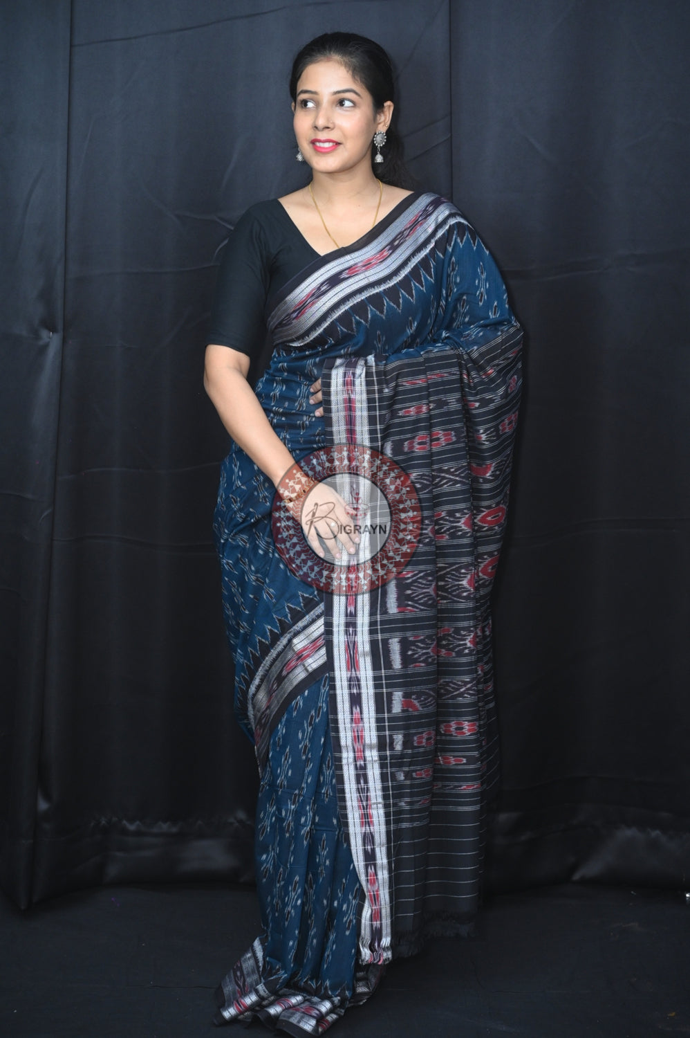 Teal Blue Body Bandha Khandua Cotton Saree