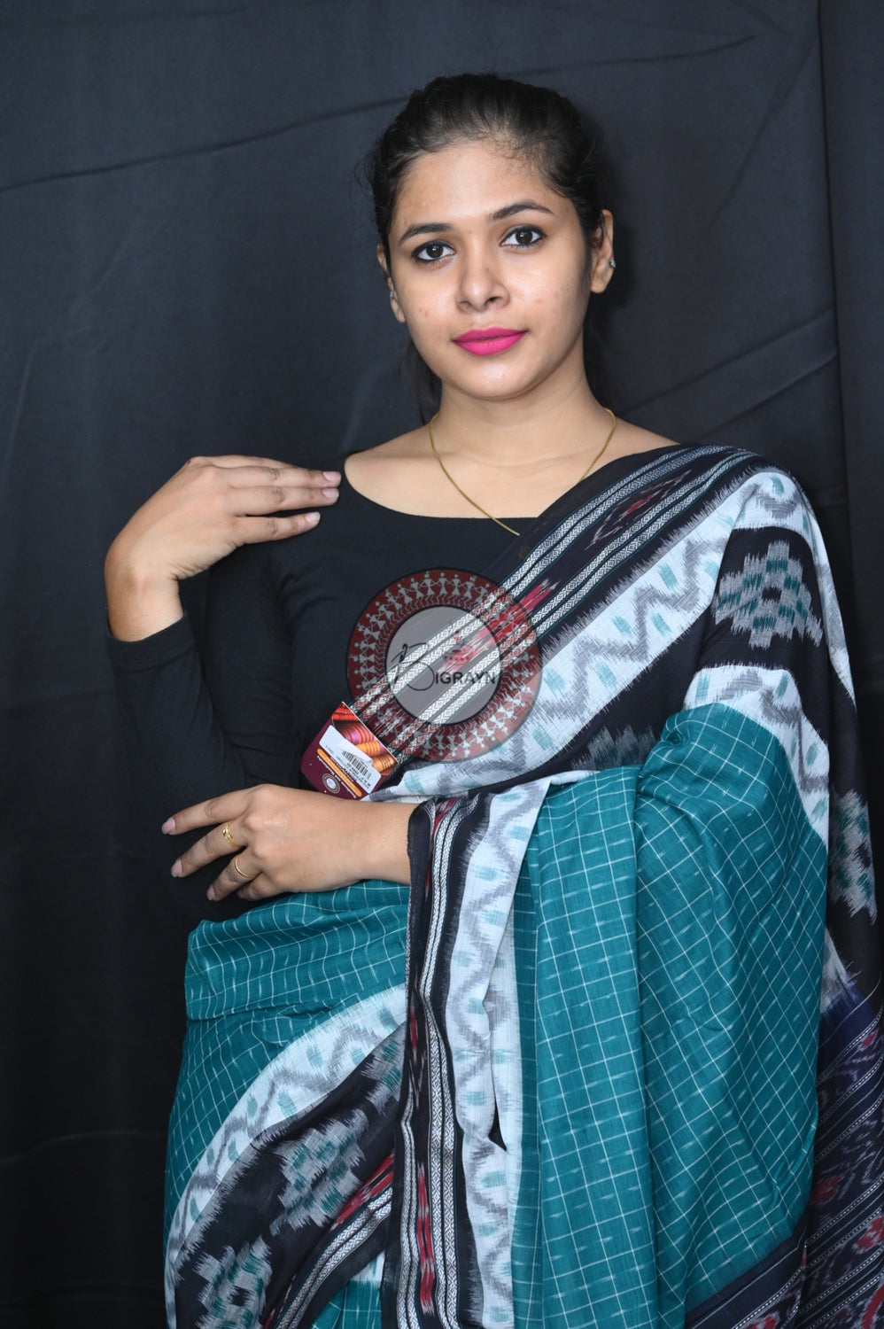 Green Black Maniraja Khandua Cotton Saree