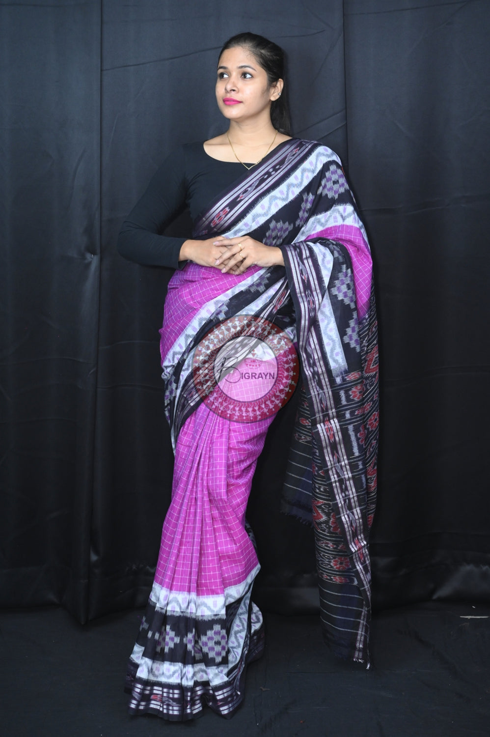 Purple Black Maniraja Khandua Cotton Saree