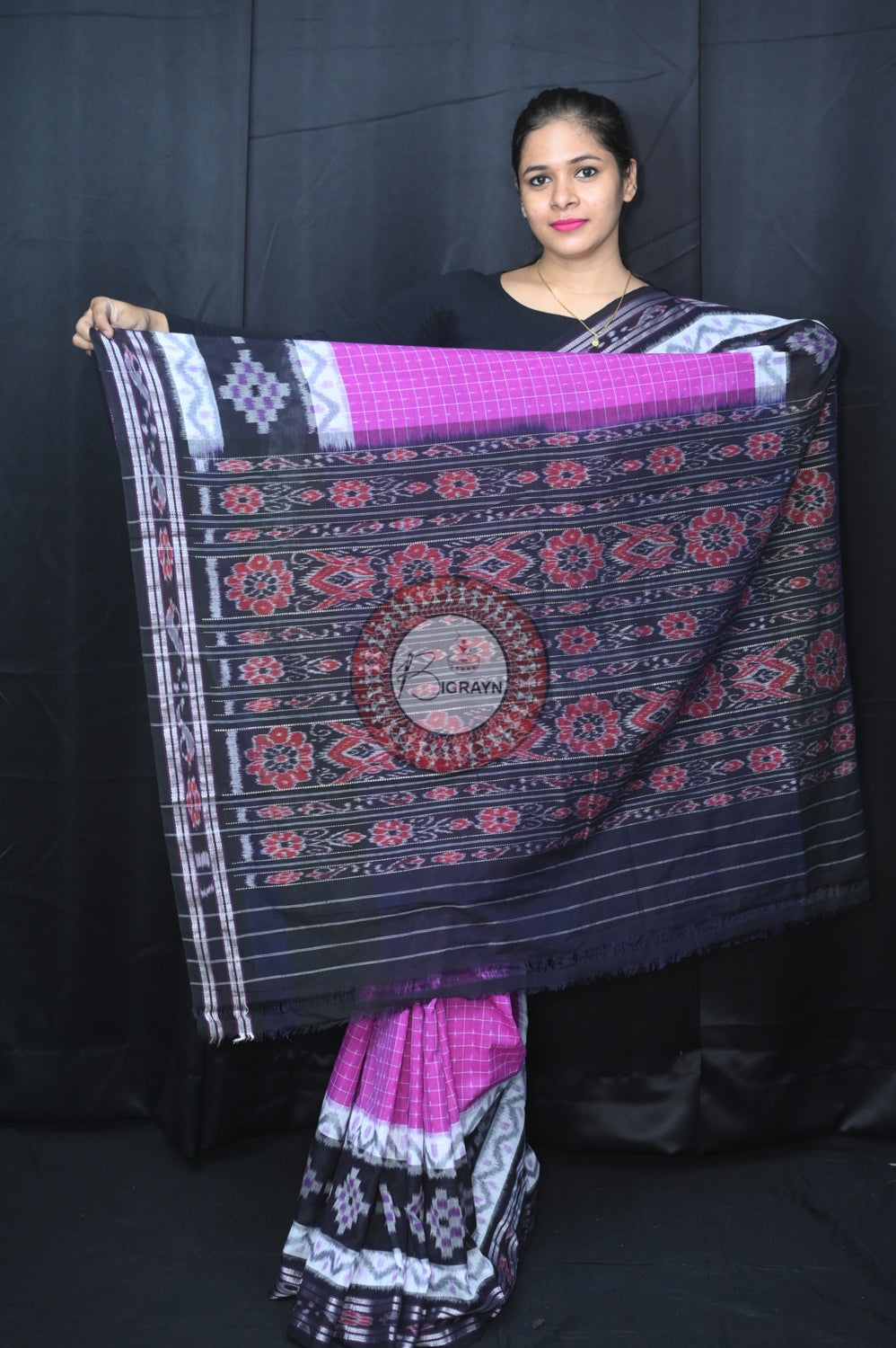 Purple Black Maniraja Khandua Cotton Saree
