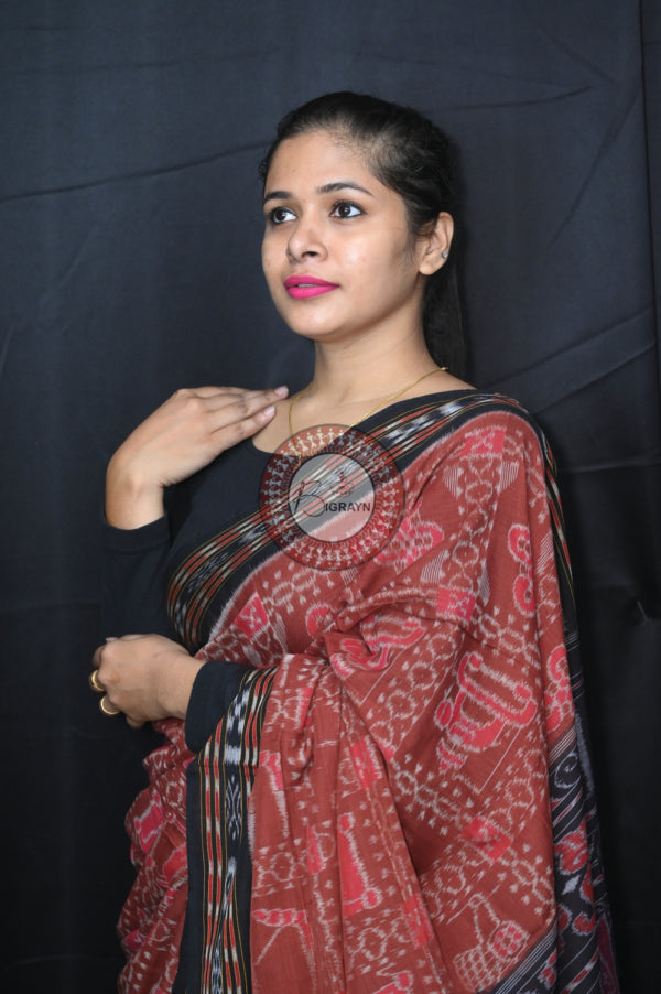 Brown Black Special Tribal Khandua Cotton Saree