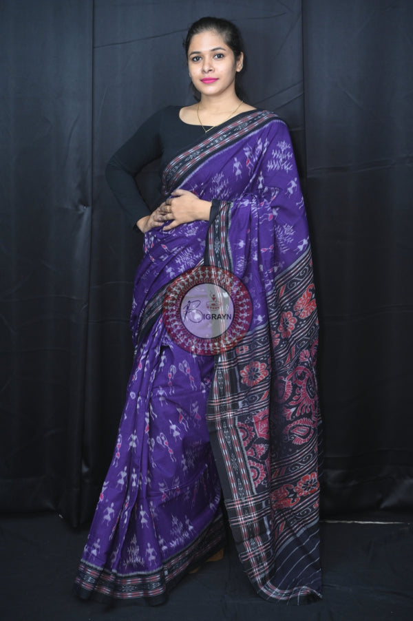 Purple Black Special Tribal Khandua Cotton Saree