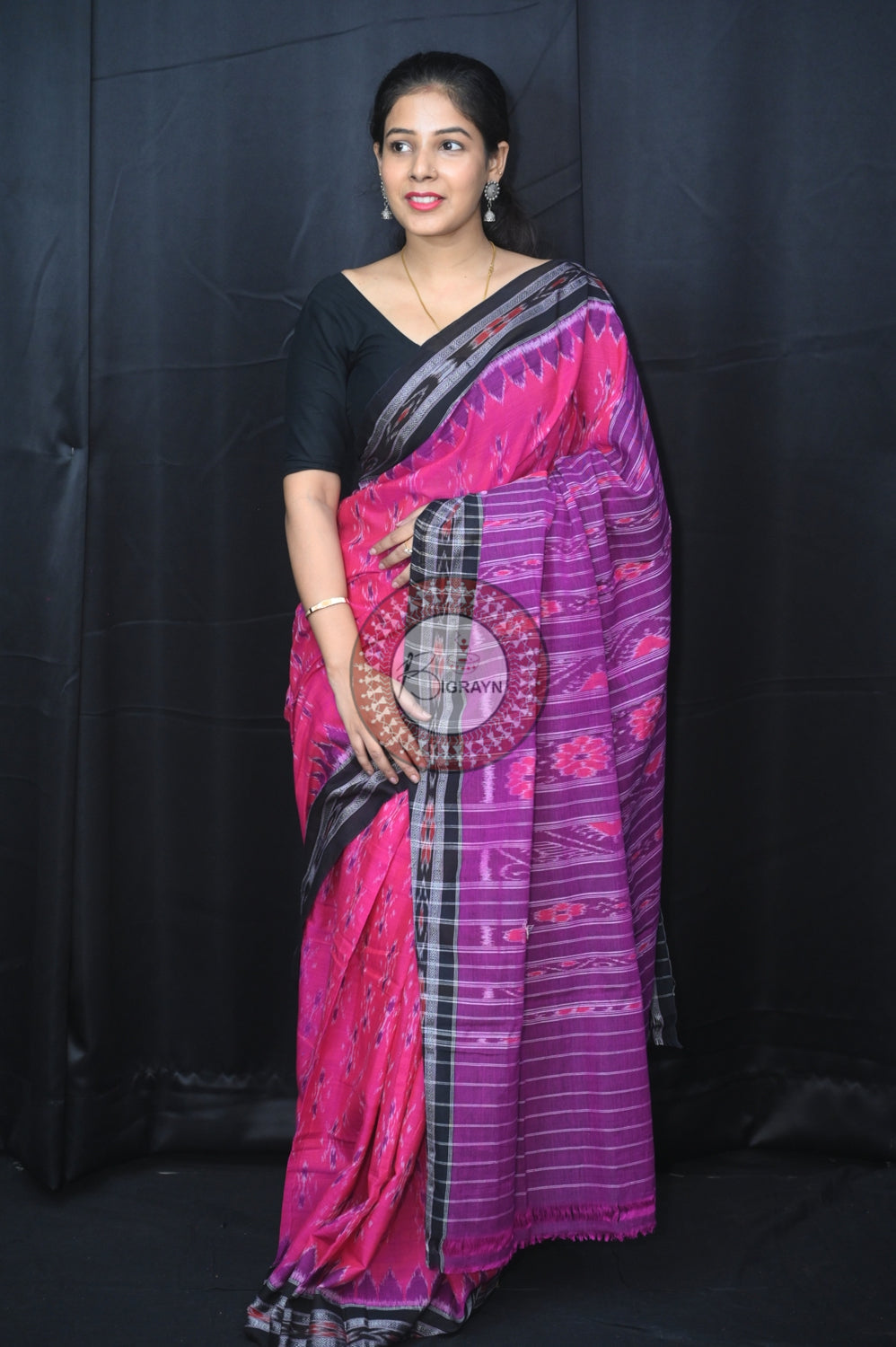 Purple Black Body Bandha Khandua Cotton Saree