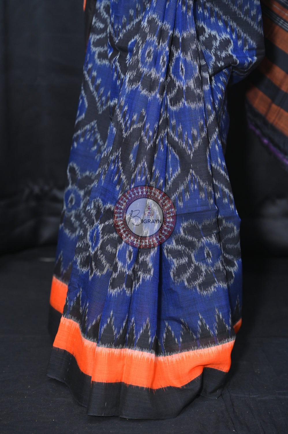 Navy Blue Bada Phula Khandua Cotton Saree
