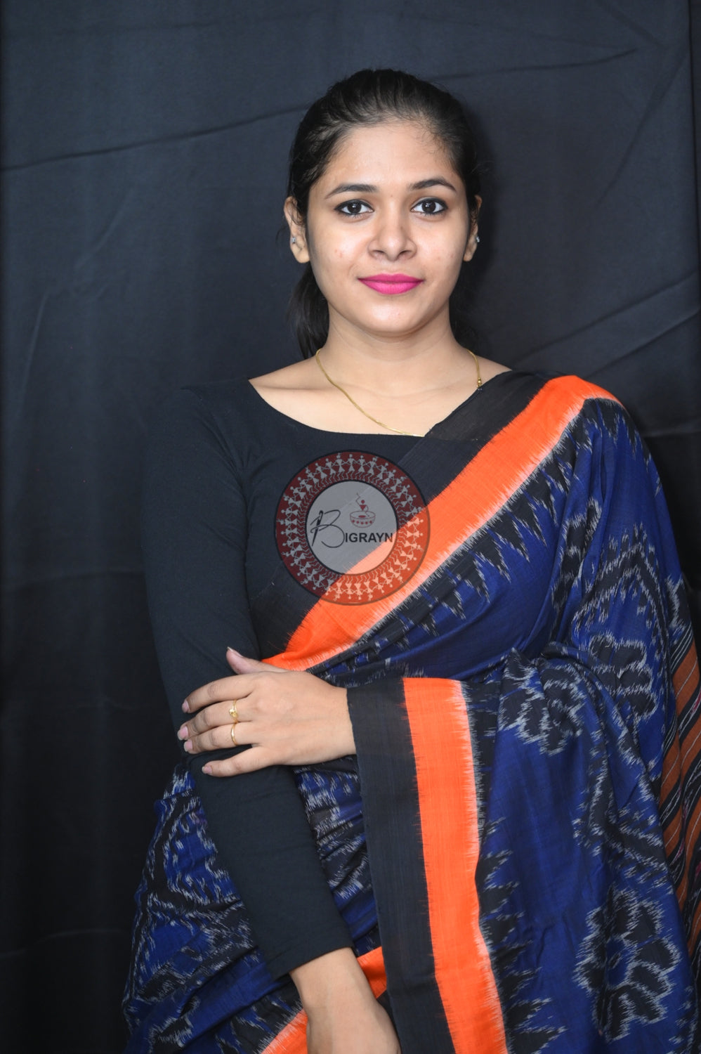 Navy Blue Bada Phula Khandua Cotton Saree