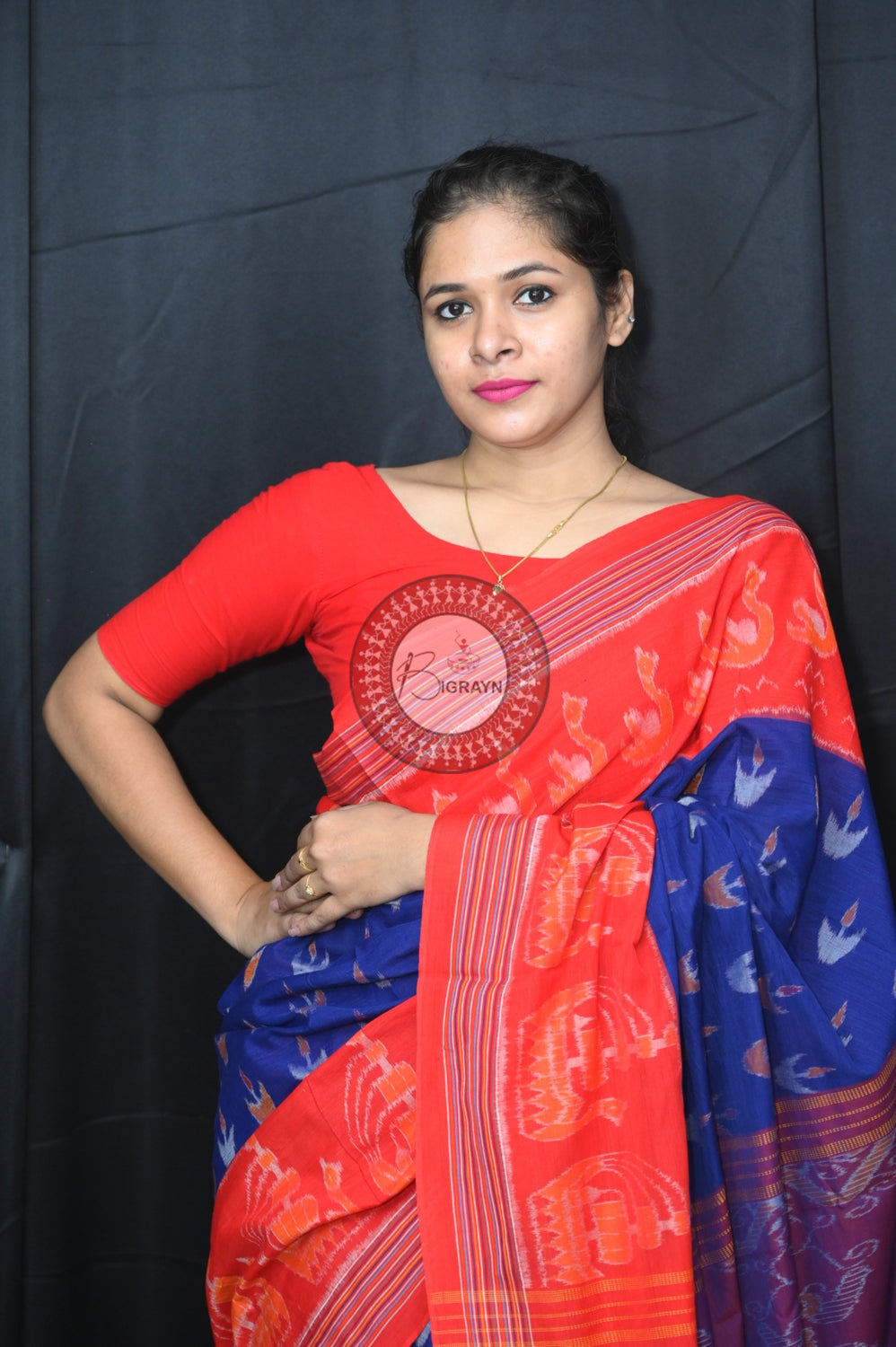 Blue Red Boita Khandua Cotton Saree