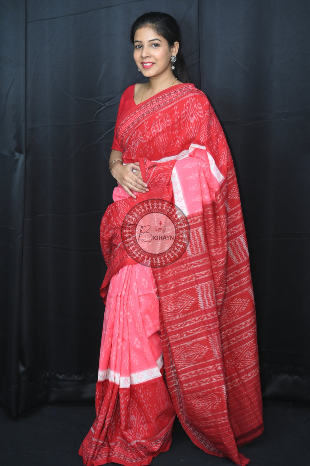 Pink Maroon 5D Khandua Cotton Saree
