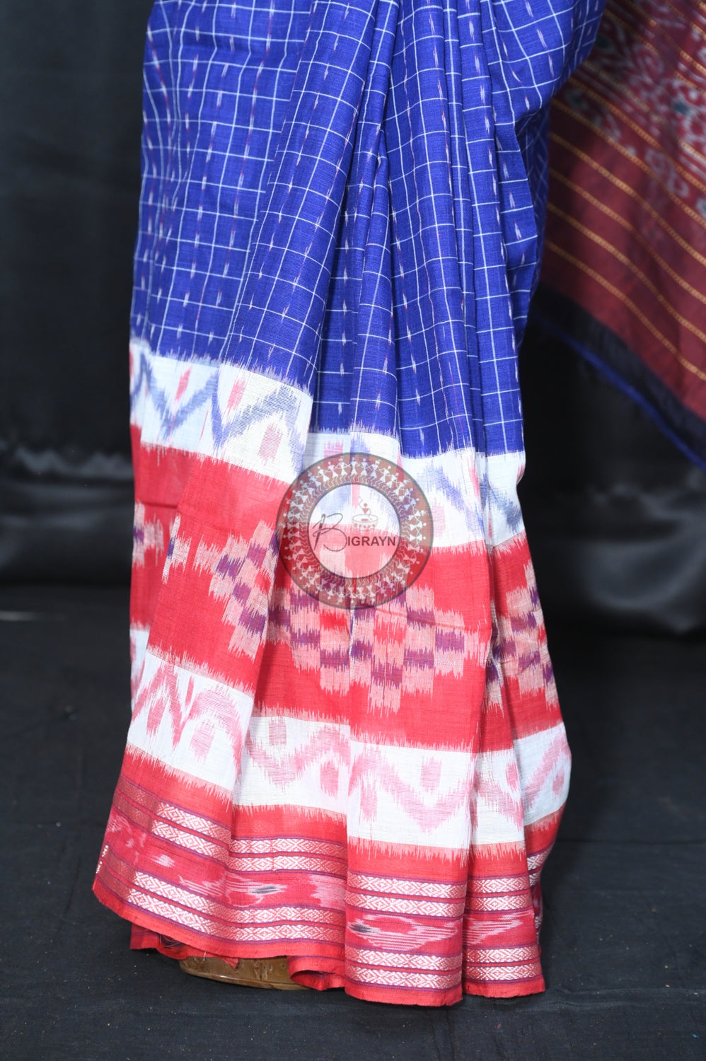 Blue Maroon Maniraja Khandua Cotton Saree