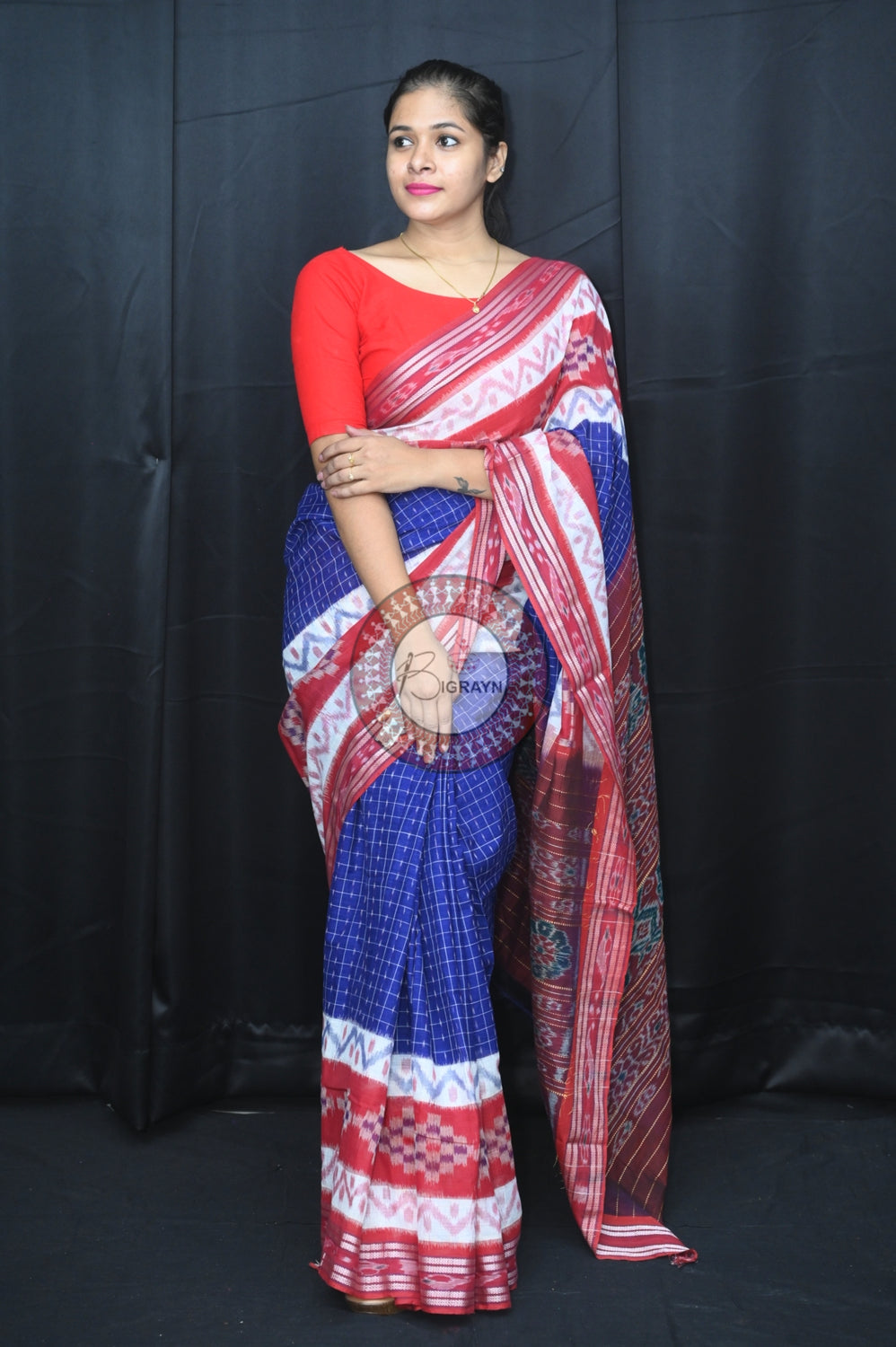 Blue Maroon Maniraja Khandua Cotton Saree