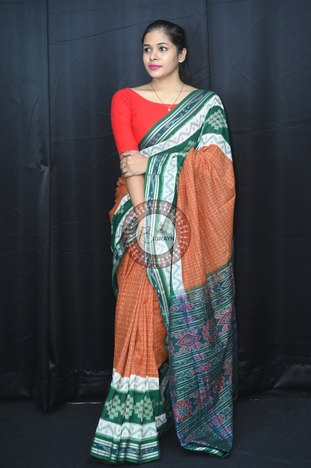 Brown Green Maniraja Khandua Cotton Saree