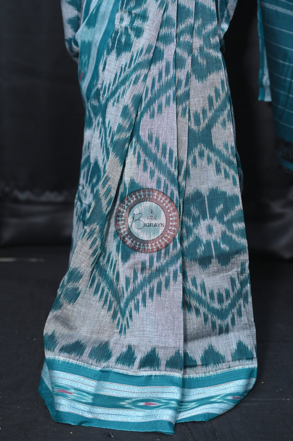 Grey Green Bada Phula Khandua Cotton Saree