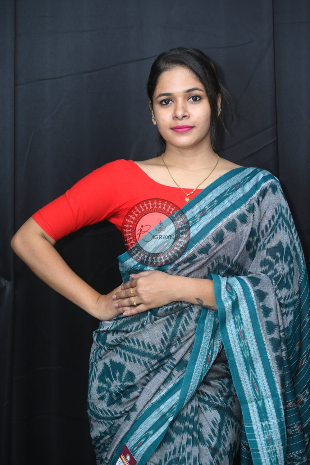Grey Green Bada Phula Khandua Cotton Saree
