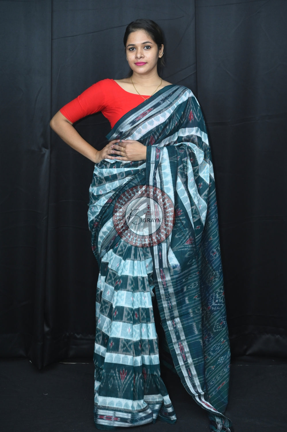 White Green Hycco Khandua Cotton Saree