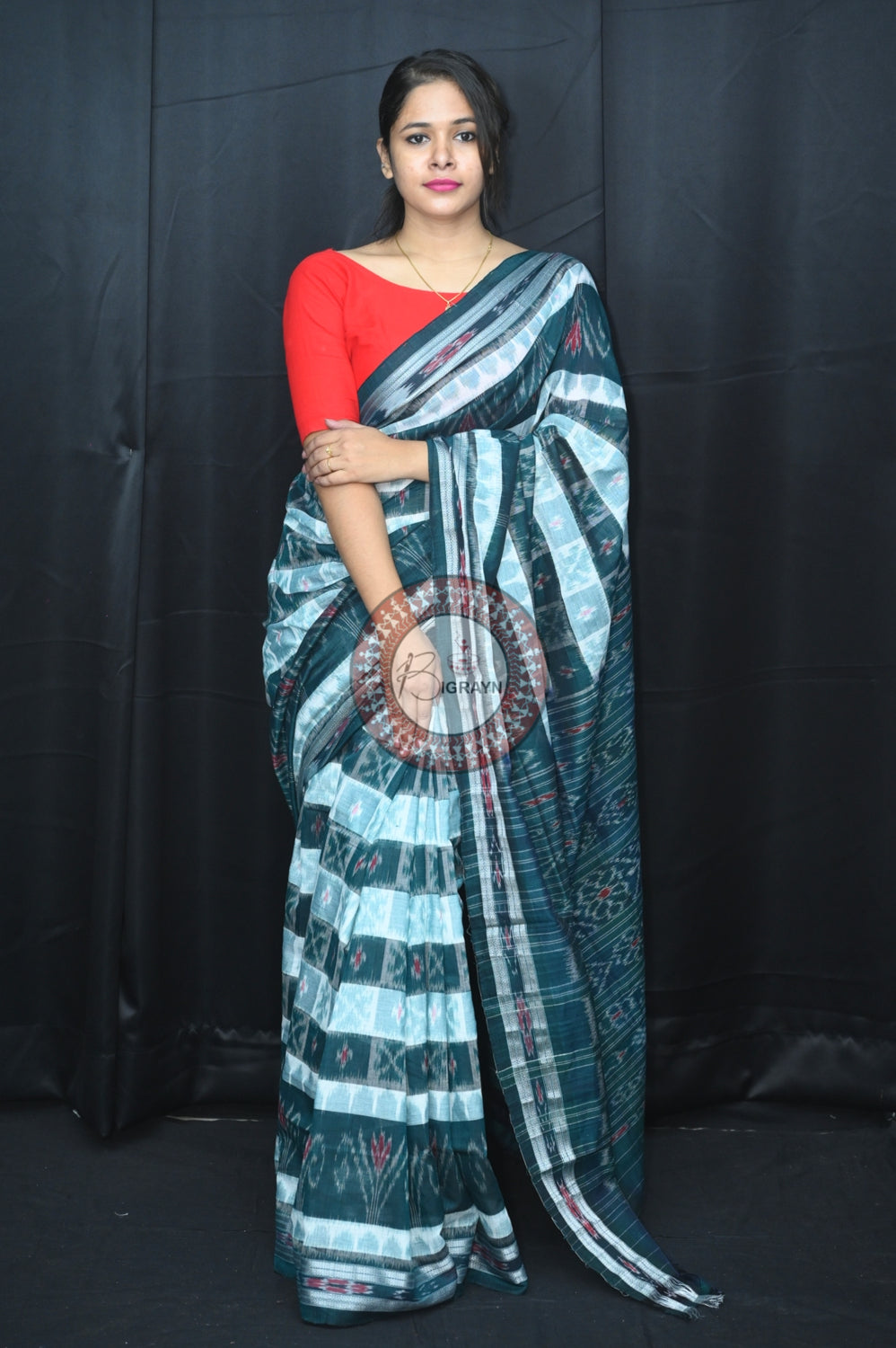 White Green Hycco Khandua Cotton Saree