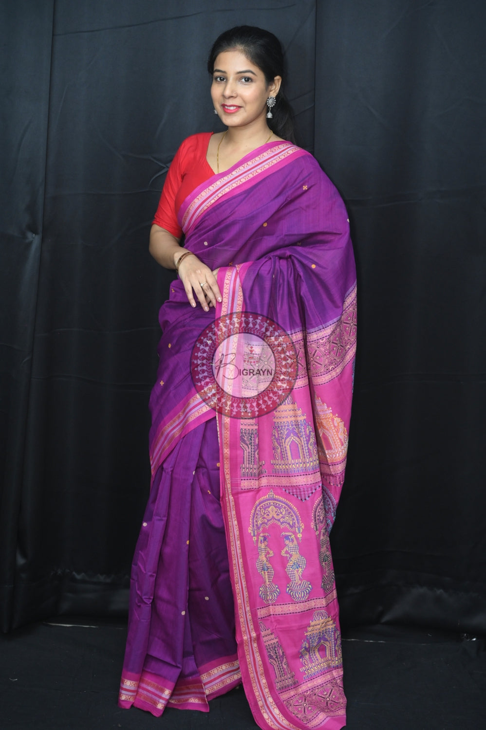 Purple Pink Konark Jaala Sambalpuri Cotton Saree