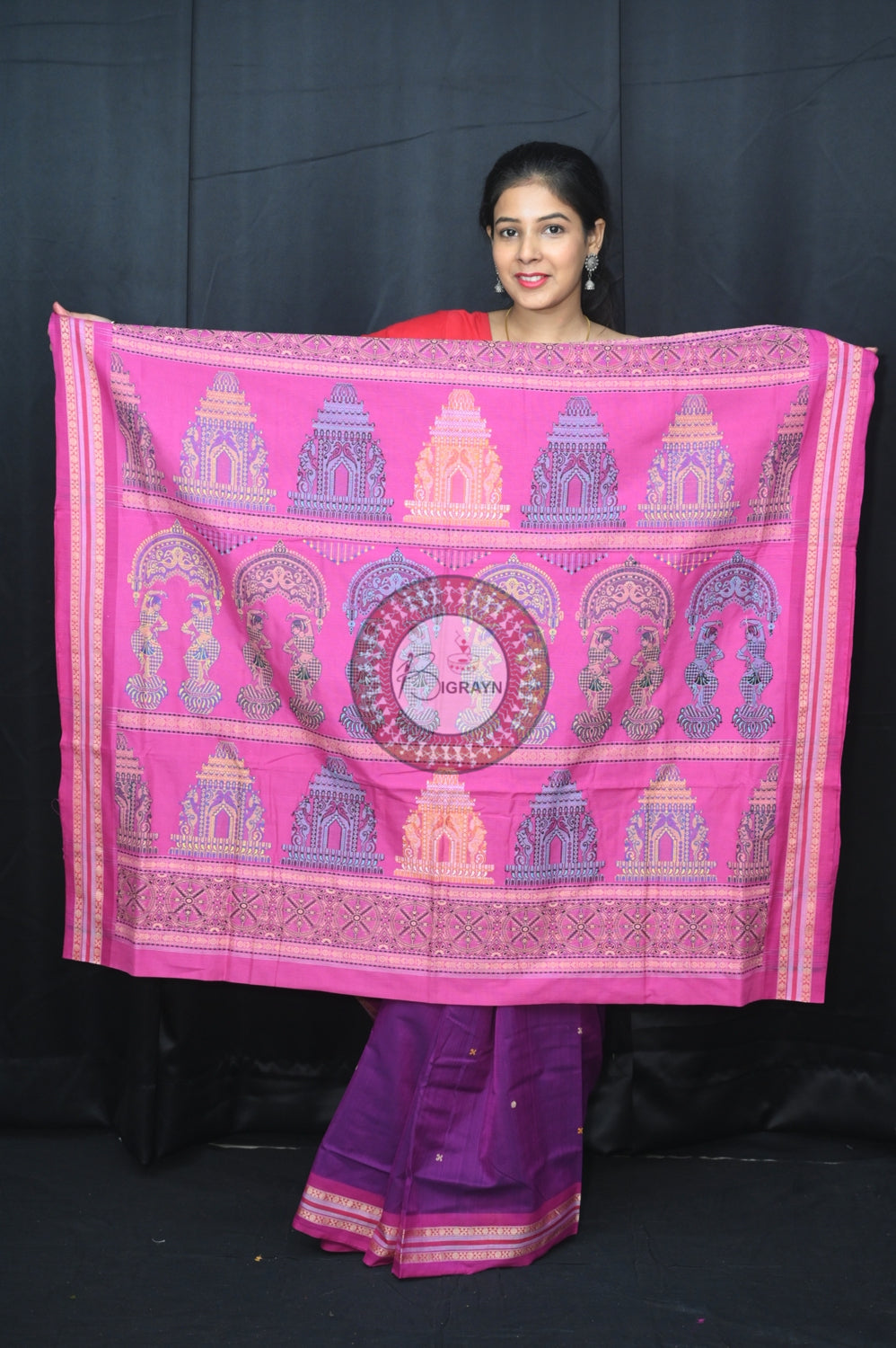 Purple Pink Konark Jaala Sambalpuri Cotton Saree